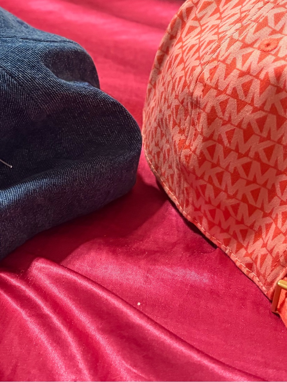Michael Kors Orange All-Over MK Logo Baseball Cap and brand new denim hat! - Picture 3 of 8